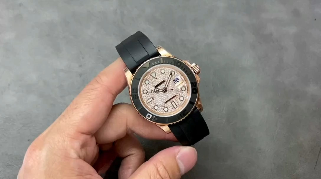 Rolex Yacht-Master II 126655 Diamond Pave Dial Rose Gold 40mm Mens Replica Watch - Video