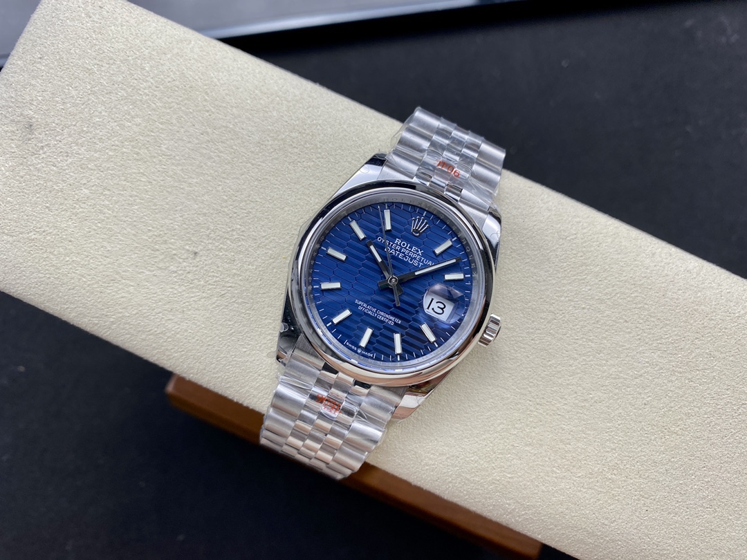 Rolex Datejust 126200 Stainless Steel Automatic Blue Motif Wave Dial 36MM Unisex Replica Watch