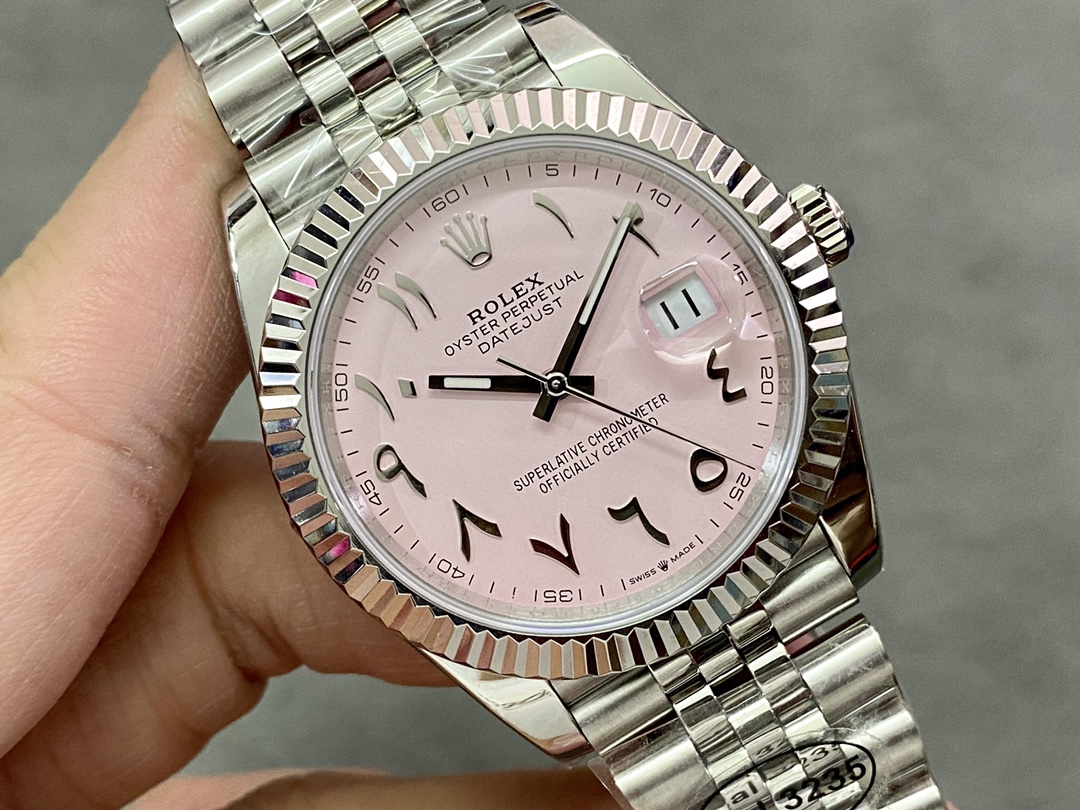 Rolex Datejust Middle Eastern Digital Pink Dial Fluted Bezel M126234