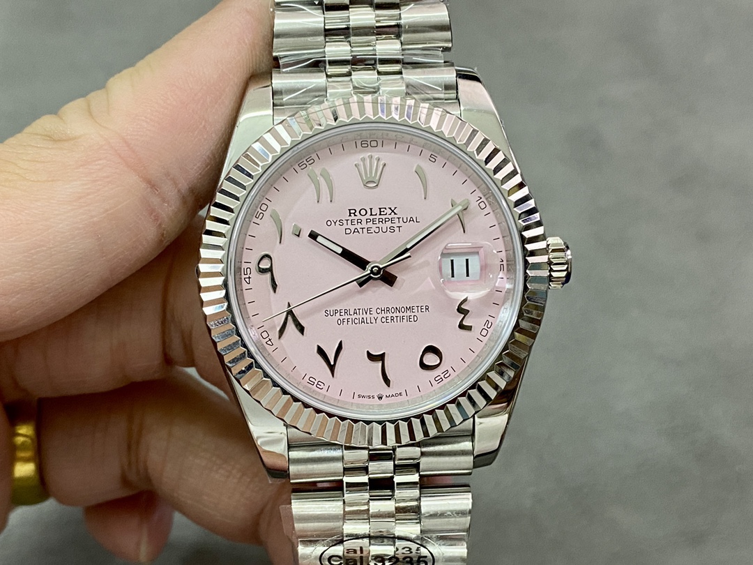 Rolex Datejust Middle Eastern Digital Pink Dial Fluted Bezel M126234