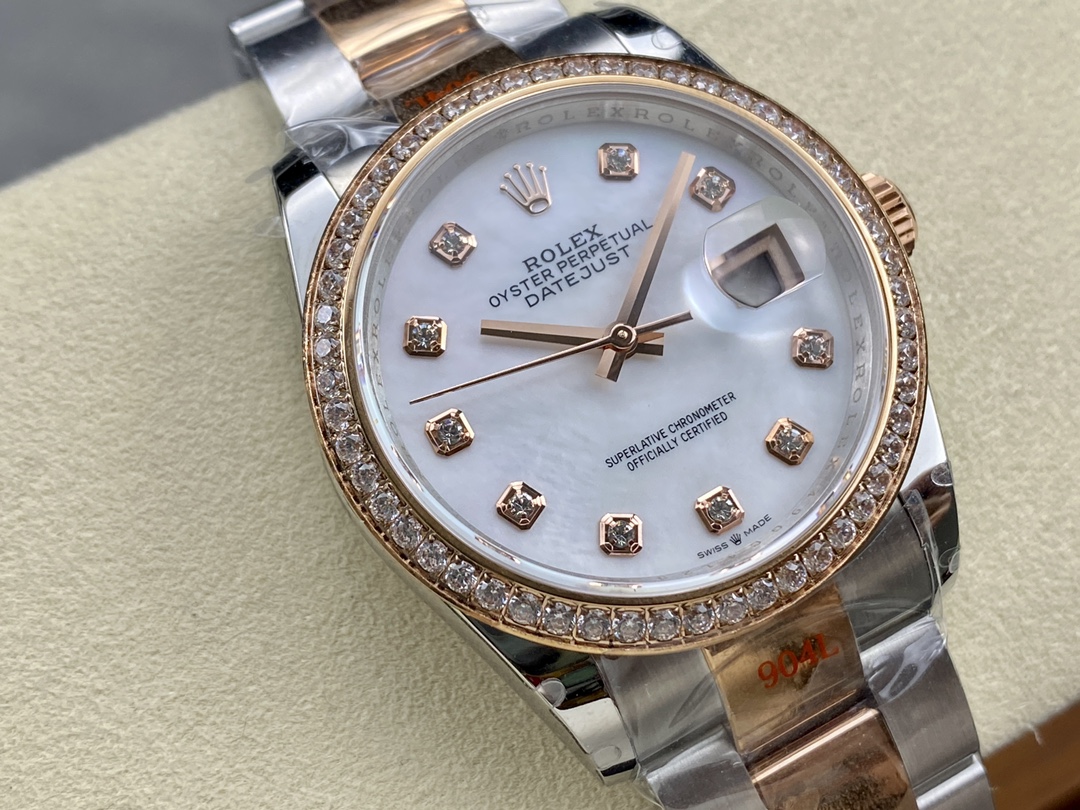 Rolex Datejust Mother of Pearl Diamond Dial Diamond Bezel 36mm m126281rbr 0010 Women's Watch