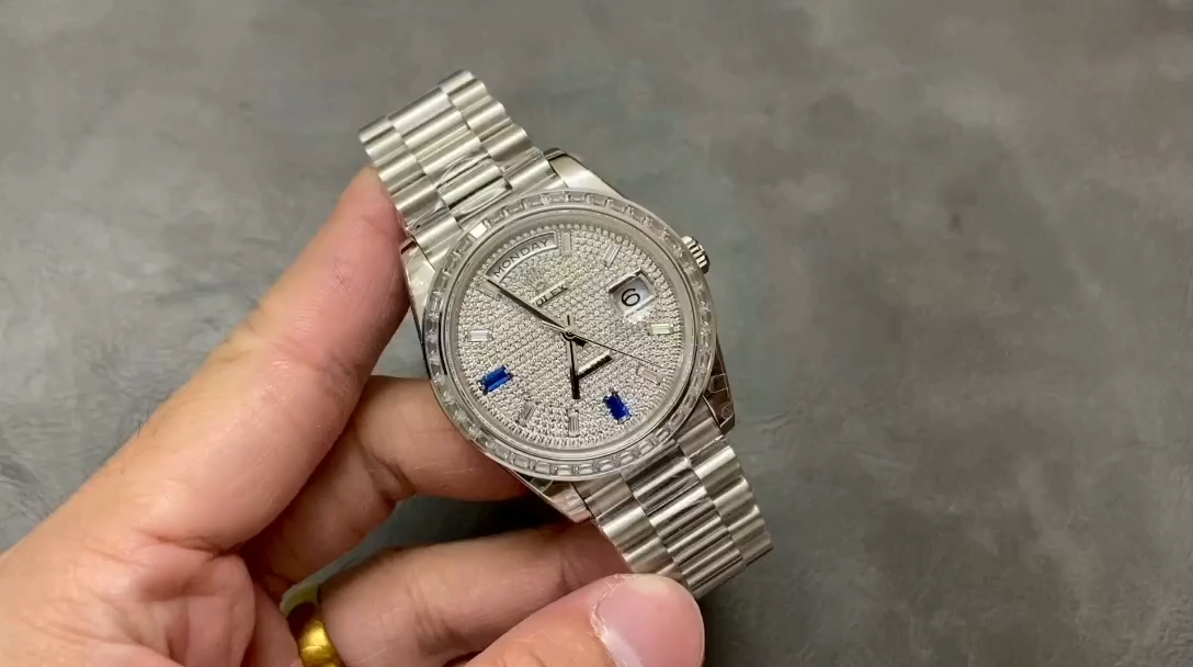 Rolex Day Date Platinum Diamond Paved Dial With Sapphires Diamond Bezel m228396tbr 0021 40mm