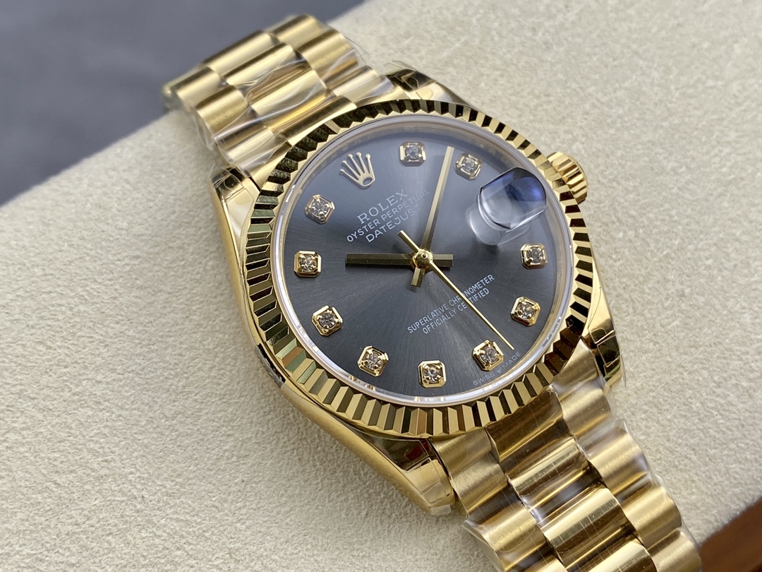 Rolex Datejust 31 Automatic 18k Yellow Gold Diamond Grey Dial m278278 0036 Ladies Watch