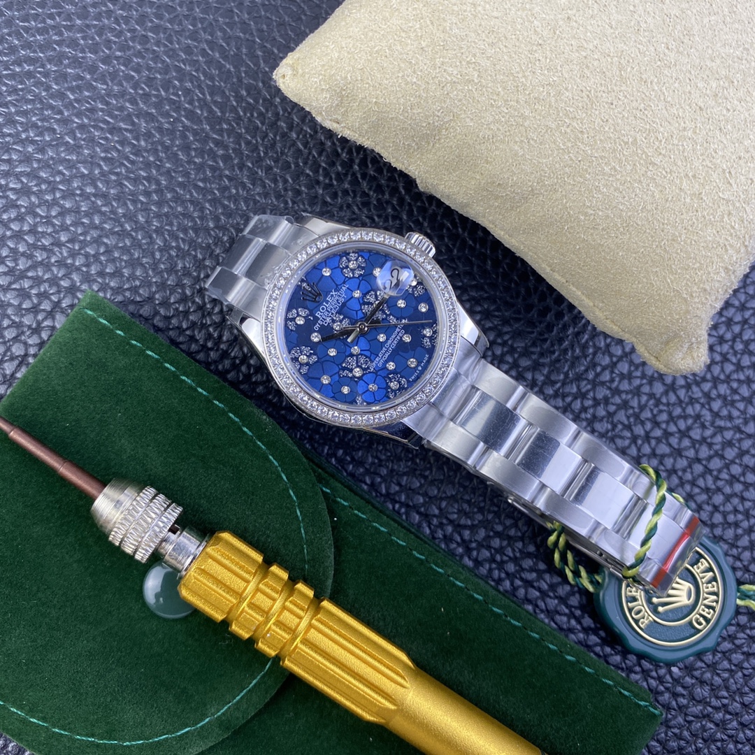 Rolex Datejust 31 Azzurro Blue Floral Motif with Diamonds Steel M278384RBR 0039 Ladies Watch