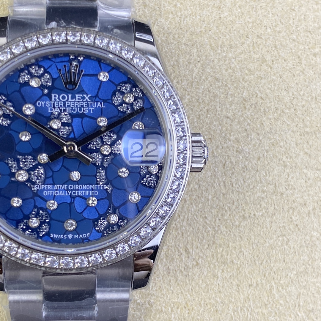 Rolex Datejust 31 Azzurro Blue Floral Motif with Diamonds Steel M278384RBR 0039 Ladies Watch