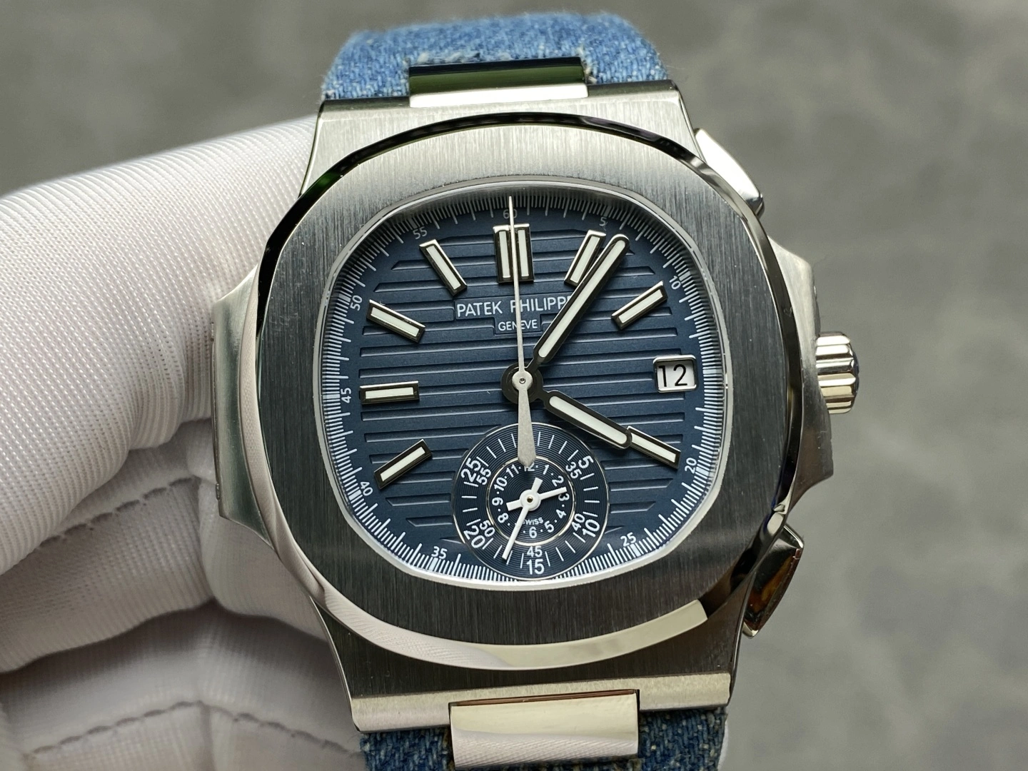 Patek Philippe Nautilus Replica 5980/60G-001 Flyback Chronograph Blue Gray Dial Men's Watch