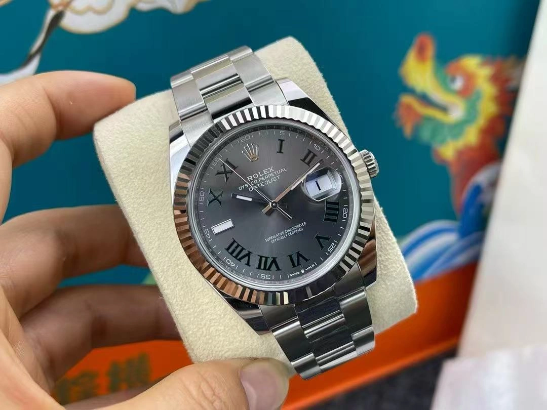 Rolex Datejust m126334 0021 Fluted Bezel Grey Wimbledon Dial 41MM Mens Replica Watch