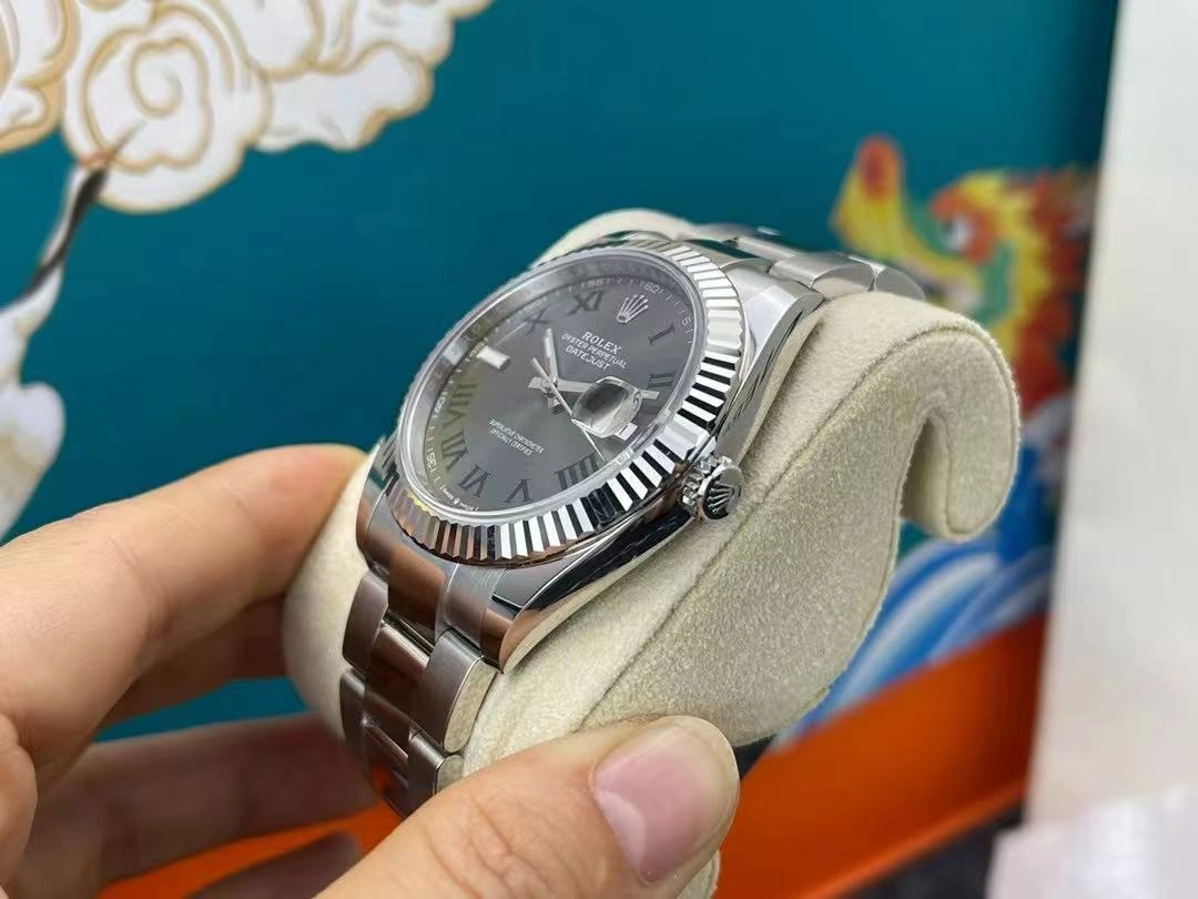 Rolex Datejust m126334 0021 Fluted Bezel Grey Wimbledon Dial 41MM Mens Replica Watch
