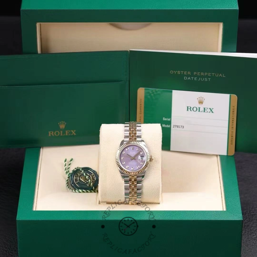 Rolex Datejust 279173 Lavender Purple Diamond Dial Fluted Bezel 28mm Lady Replica Watch
