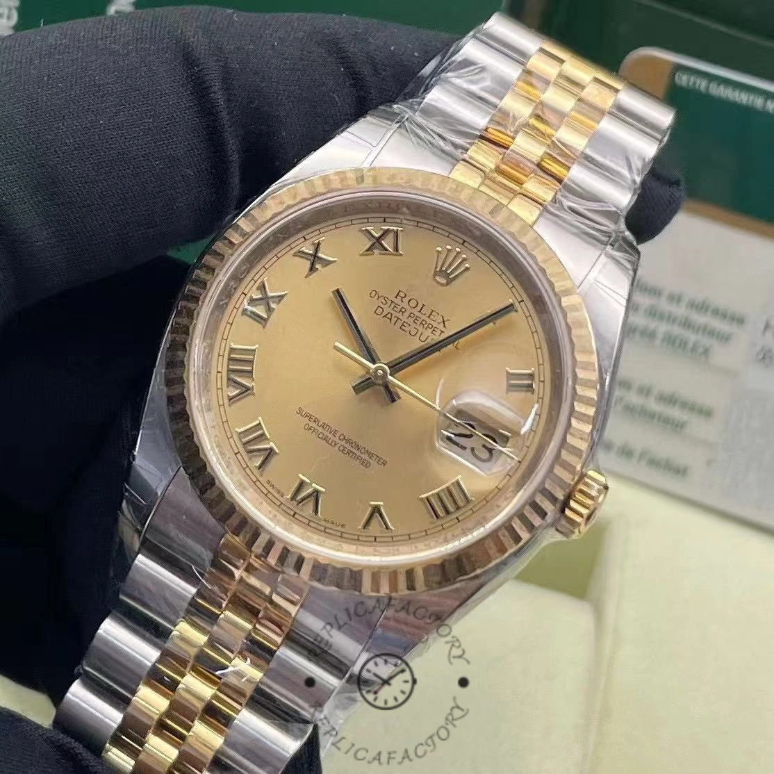Rolex Datejust 116233 0147 Rolesor Yellow Champagne Roman Dial 36mm Clone Watch