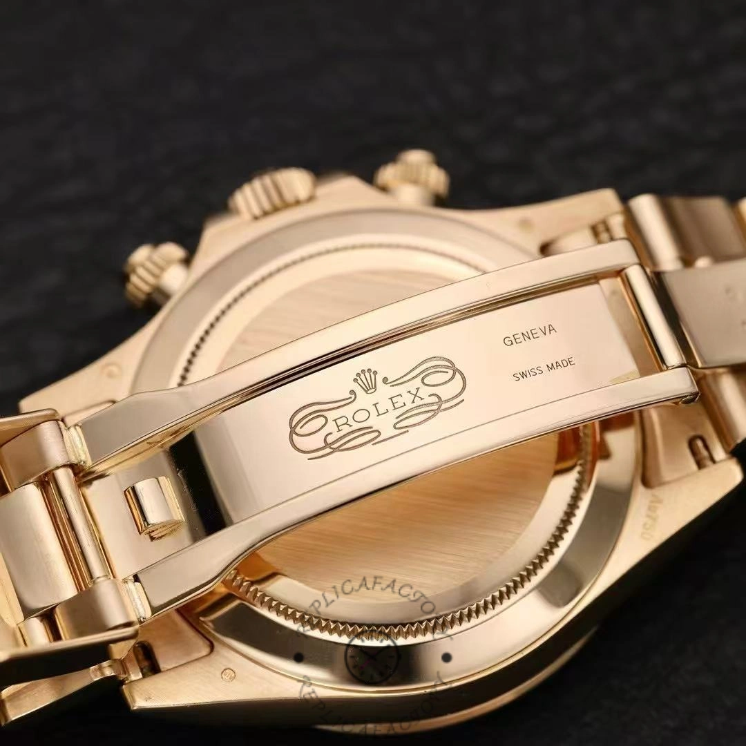Bracelet inner view of Rolex Daytona 116508 showing clasp engraving and link finish.