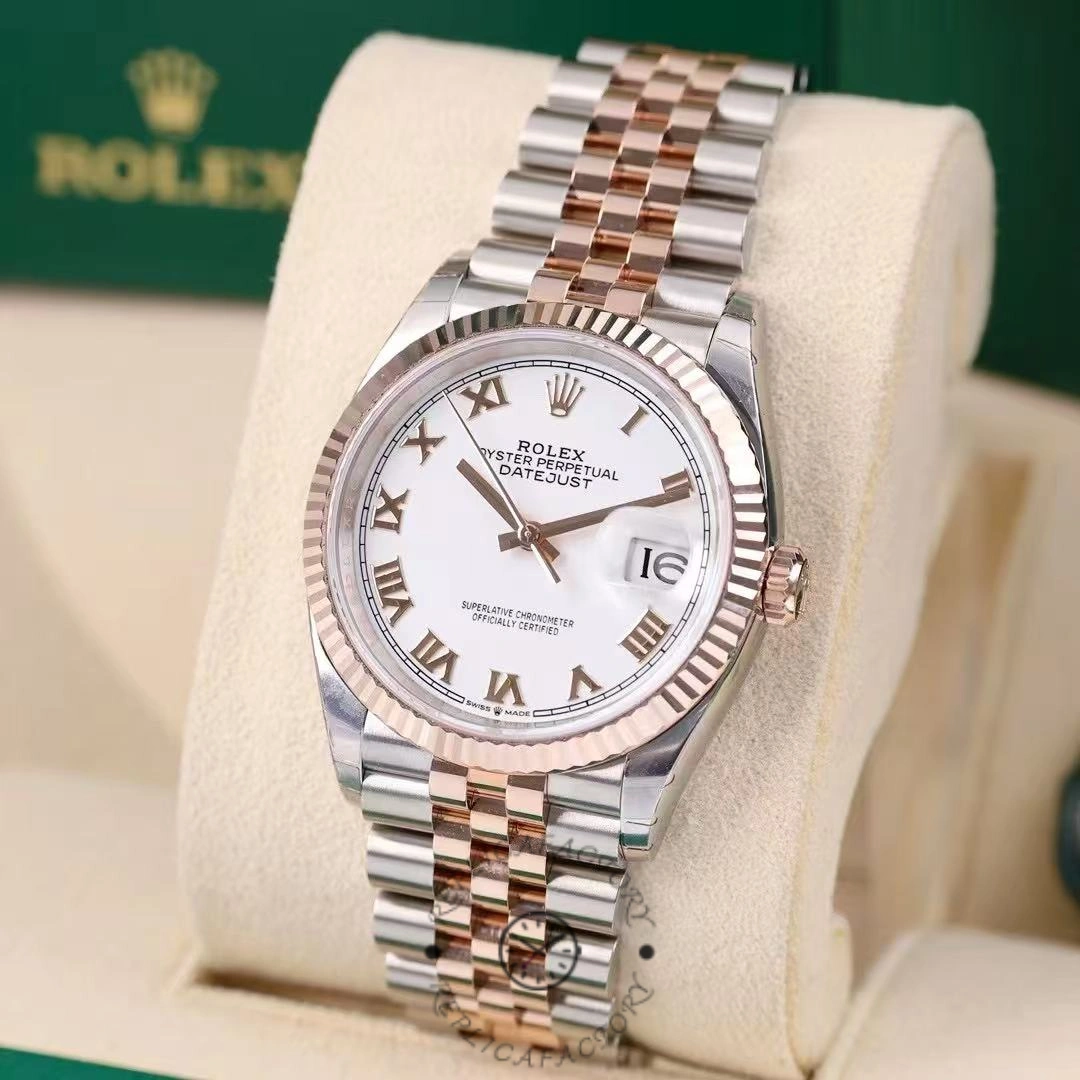 Rolex Datejust m126231 0015 36mm White Roman Steel & Rose Gold Women's Watch