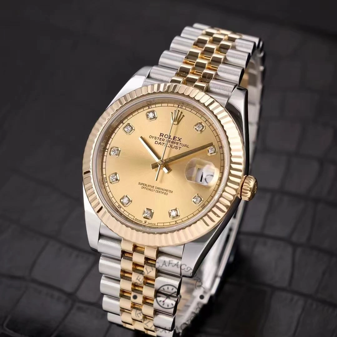 2022 Rolex Datejust Champagne Diamond Dial Two Tone M126333-0012 41mm Mens Replica Watch