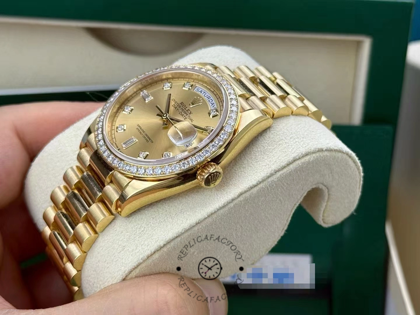 Rolex Day-Date 128348RBR Champagne Diamond Dial Yellow Gold 36MM Unisex Replica Watch