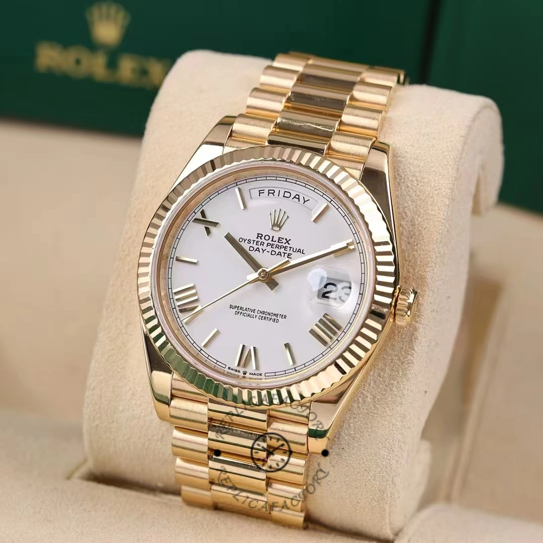 Rolex Day-Date 228238 White Roman Dial Fluted Bezel 40mm Mens Replica Watch