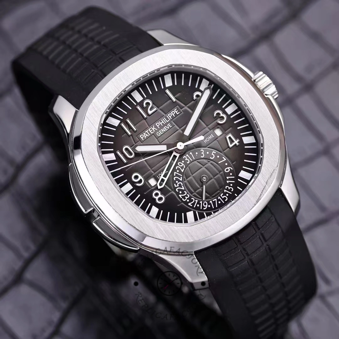 Side angle of the Patek Philippe Aquanaut 5164A-001 highlighting the case profile and lugs.