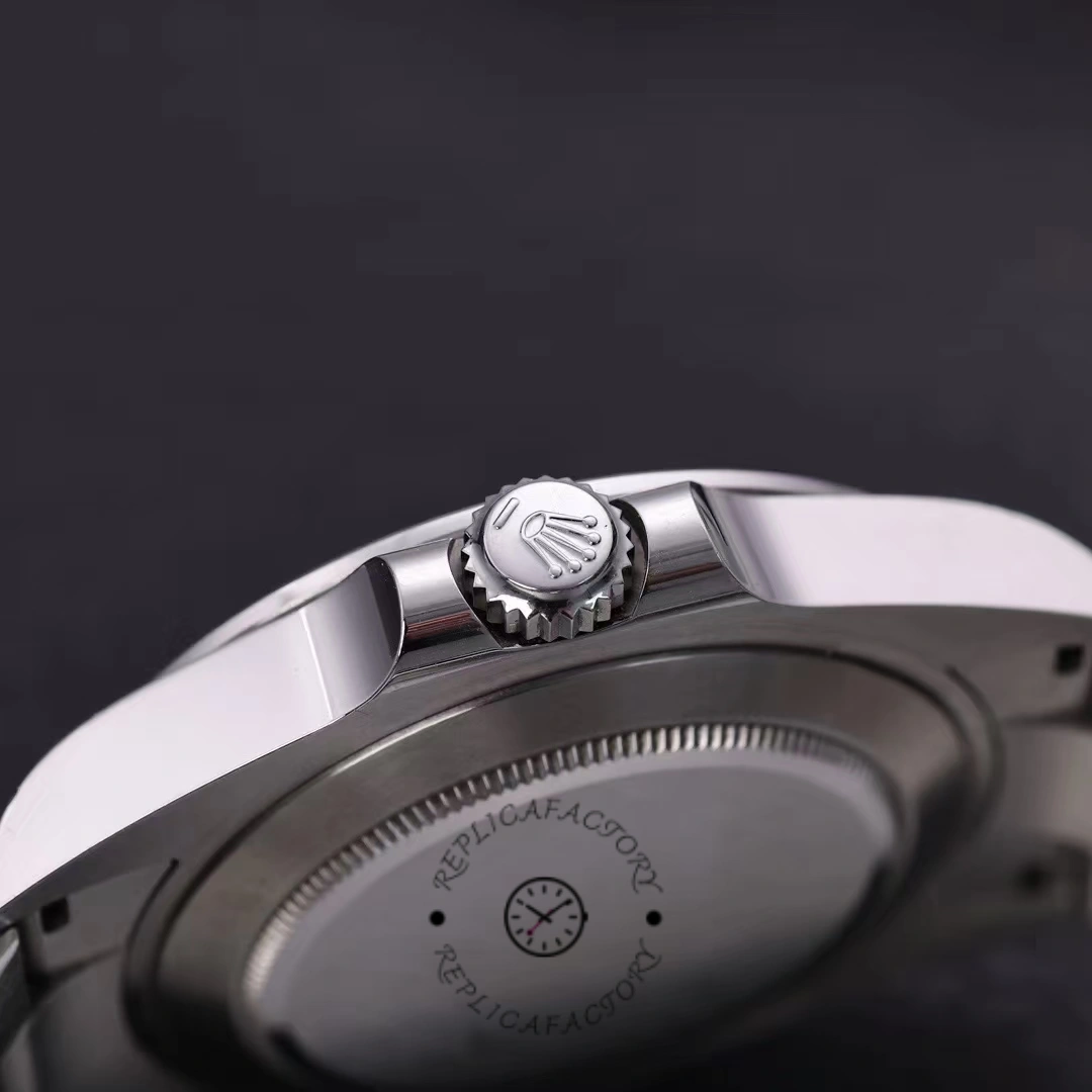 Rolex Explorer II m226570 0002 case back side view, crown and case profile, close-up.