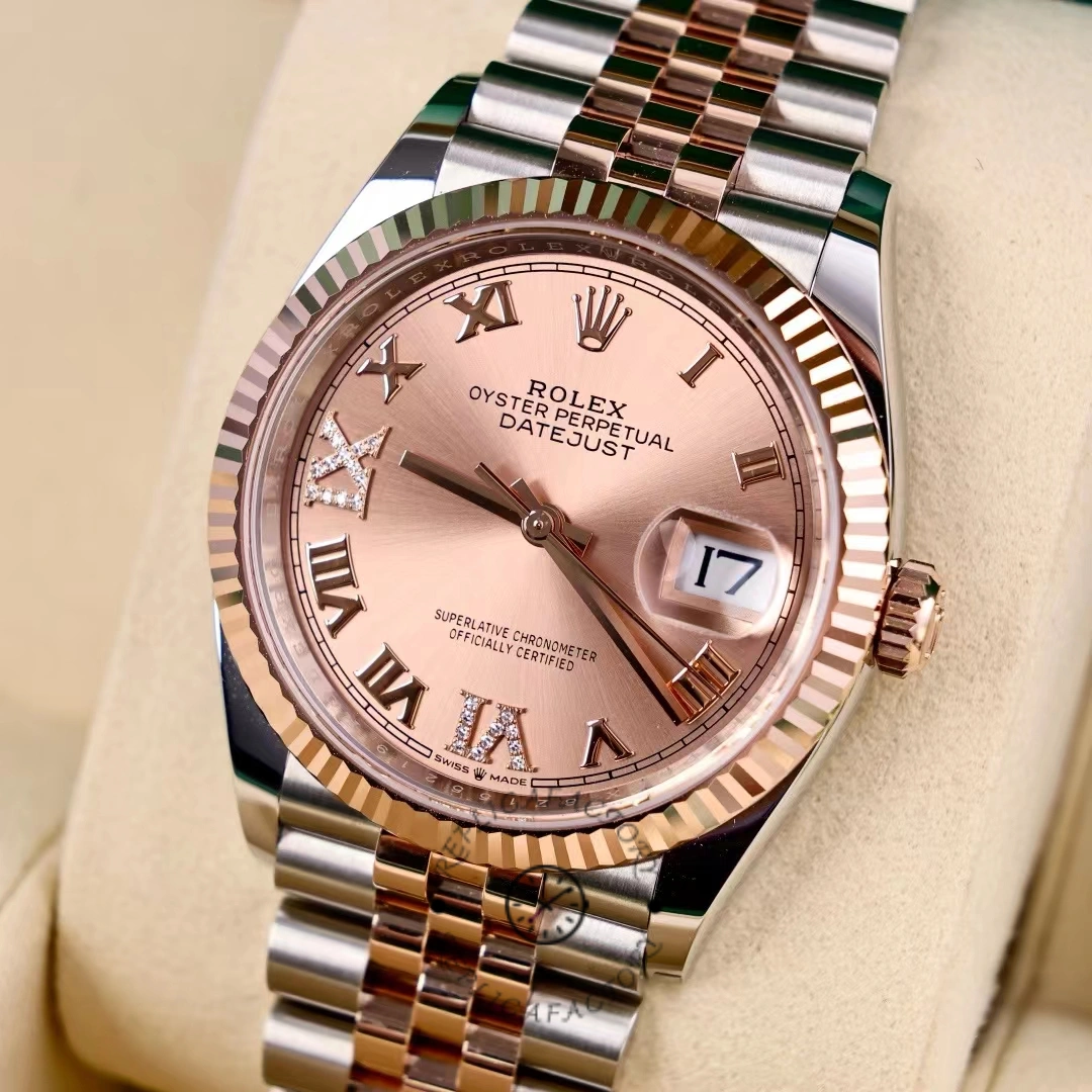 Rolex Datejust 36 Steel & Everose Gold Rose Diamond Pave Roman Dial m126231 0027