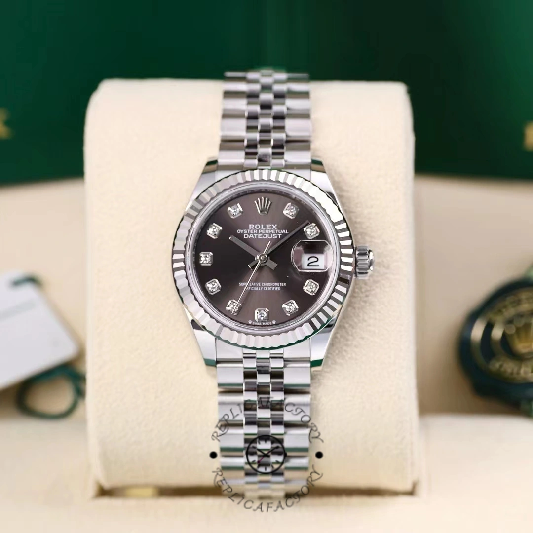 Rolex Datejust 279174 Stainless Steel Dark Grey Diamond Dial 28mm Lady Replica Watch
