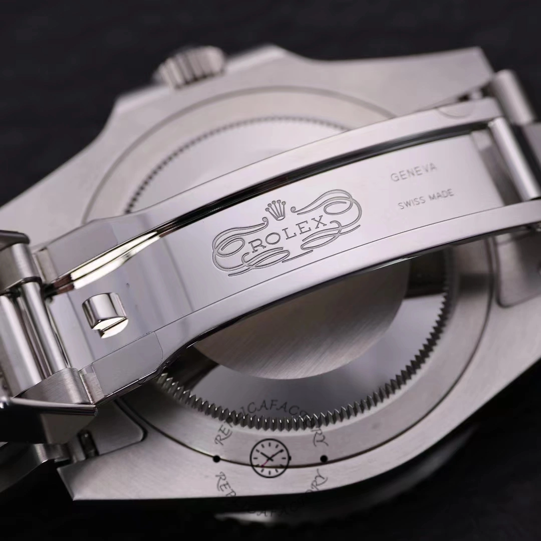 Clasp interior view of the Rolex GMT-Master II 126710BLRO 0002 showing engraving details.