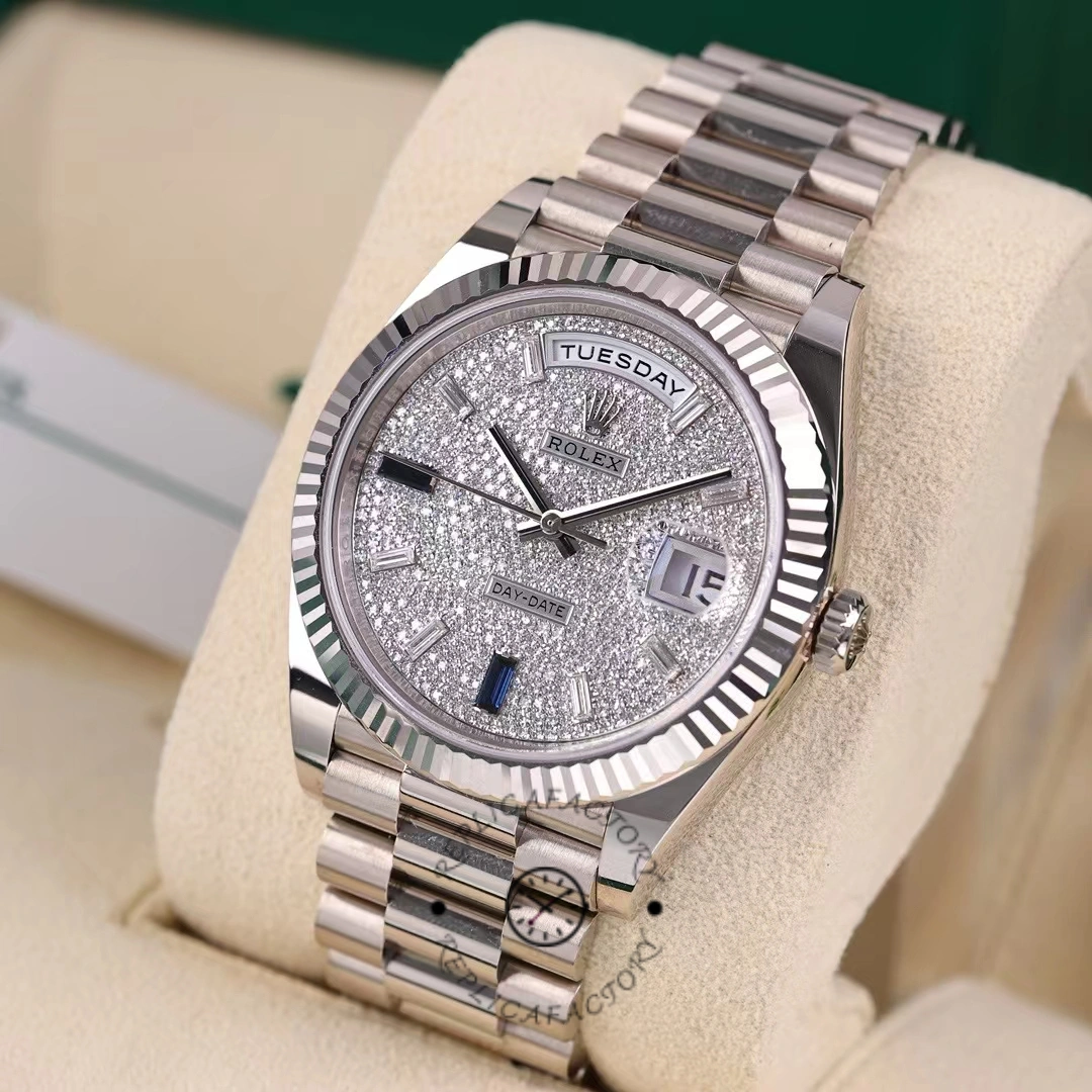 Rolex Day-Date 228239 Diamond Paved Dial Fluted Bezel 40mm Mens Replica Watch