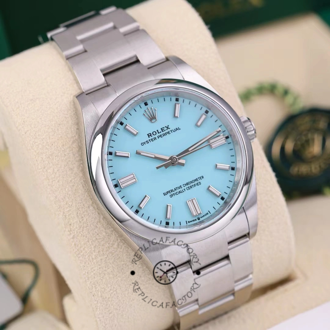 Rolex Oyster Perpetual 36 126000, angled close-up showing hands and indices.