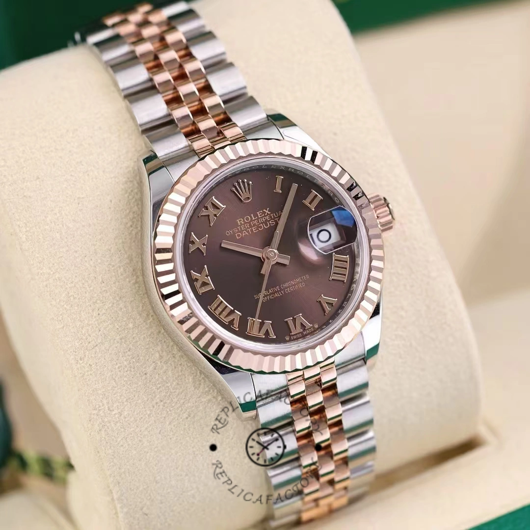 Rolex Datejust 28 Chocolate Index Steel & Rose Gold m279171 0009 Women's Watch