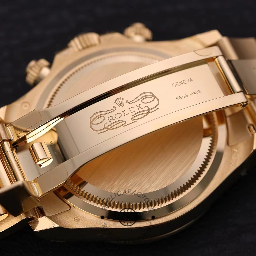 Case and bezel side profile of Rolex Cosmograph Daytona 126508 0005 in yellow gold.