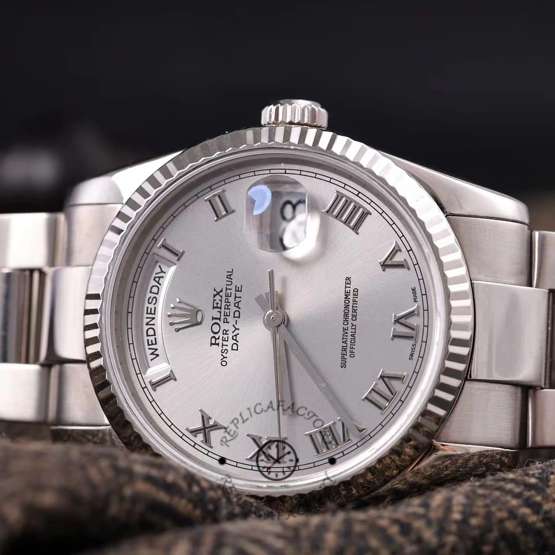 Rolex Day-Date 118239 white gold Silver Roman Numeral 36mm Unisex Replica Watch