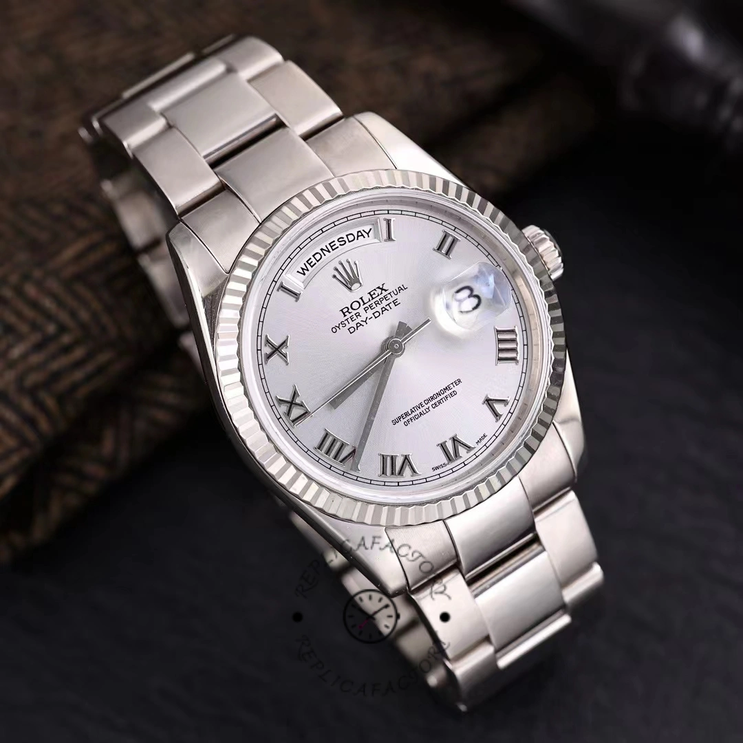 Rolex Day-Date 118239 white gold Silver Roman Numeral 36mm Unisex Replica Watch