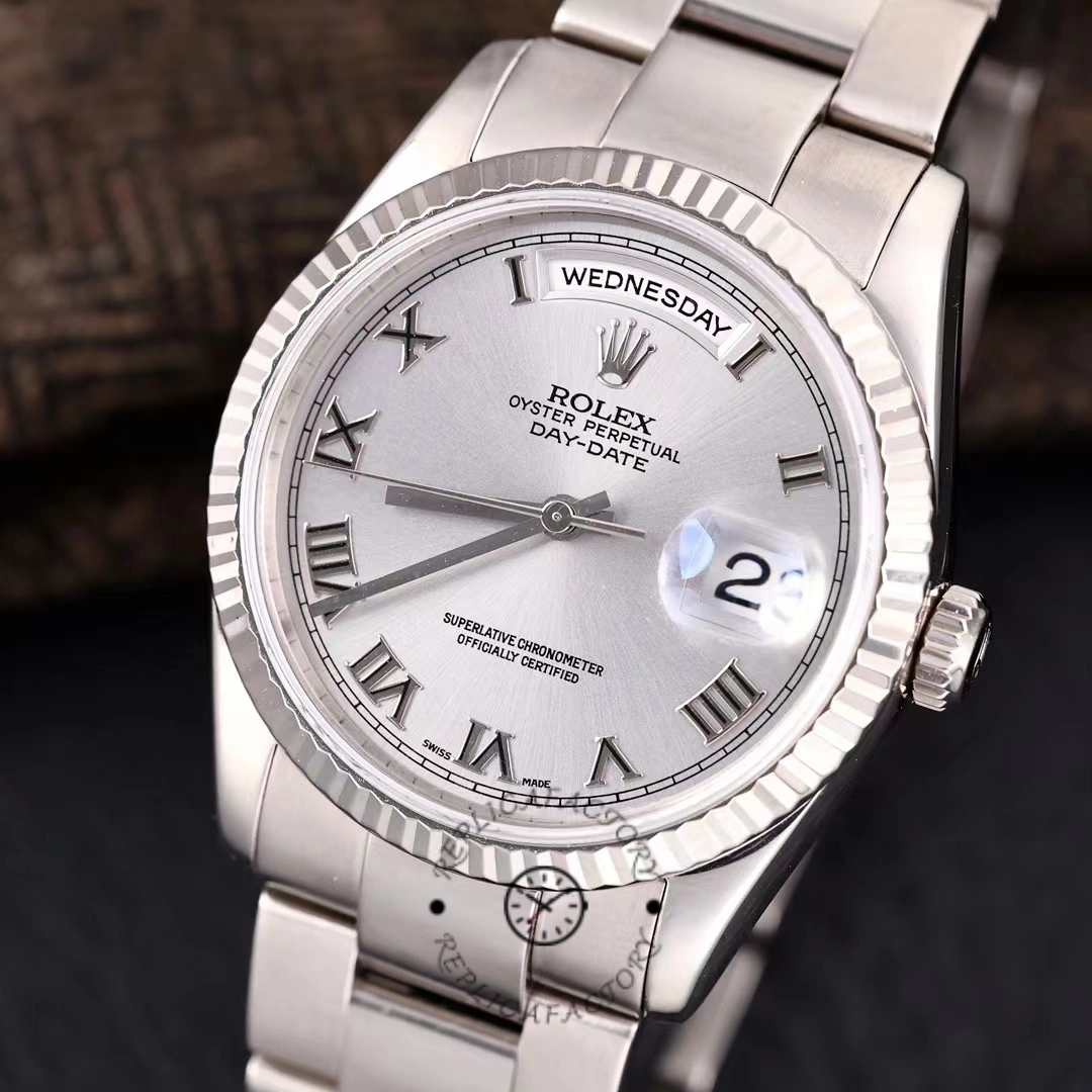 Rolex Day-Date 118239 white gold Silver Roman Numeral 36mm Unisex Replica Watch