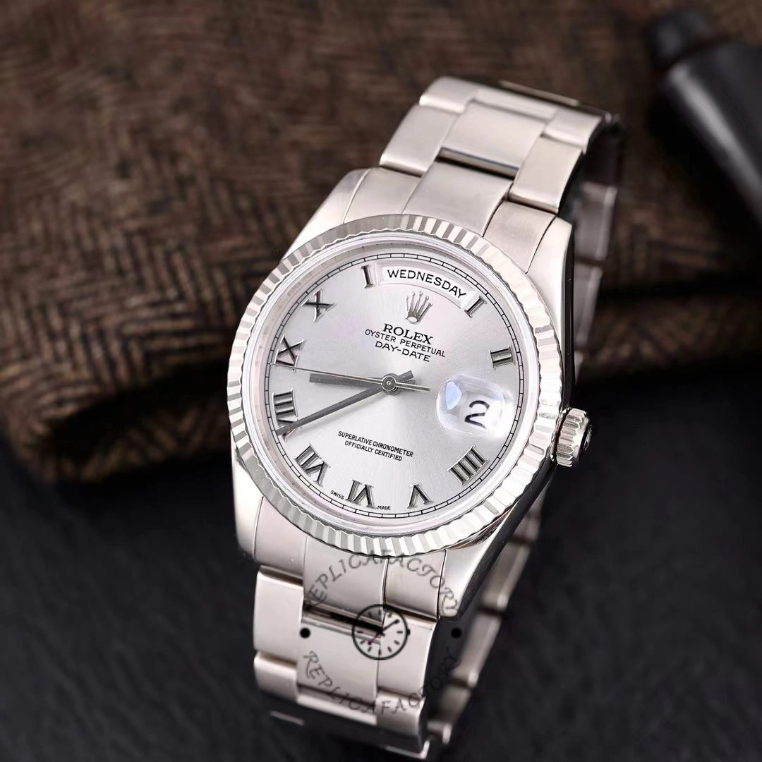 Rolex Day-Date 118239 white gold Silver Roman Numeral 36mm Unisex Replica Watch