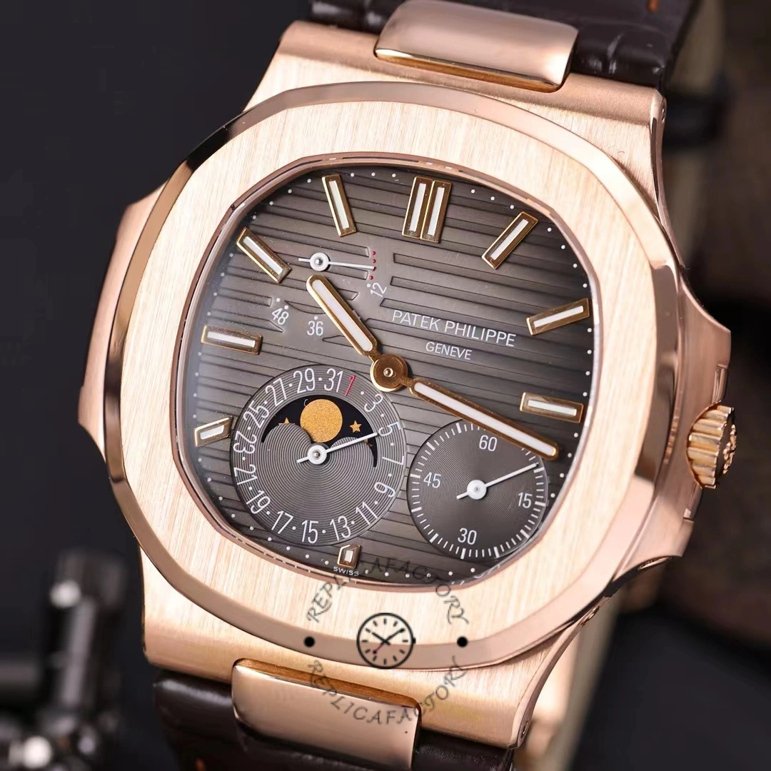 Patek Philippe Nautilus Moon Phases Rose & White Gold Slate Brown Dial 5712GR 001