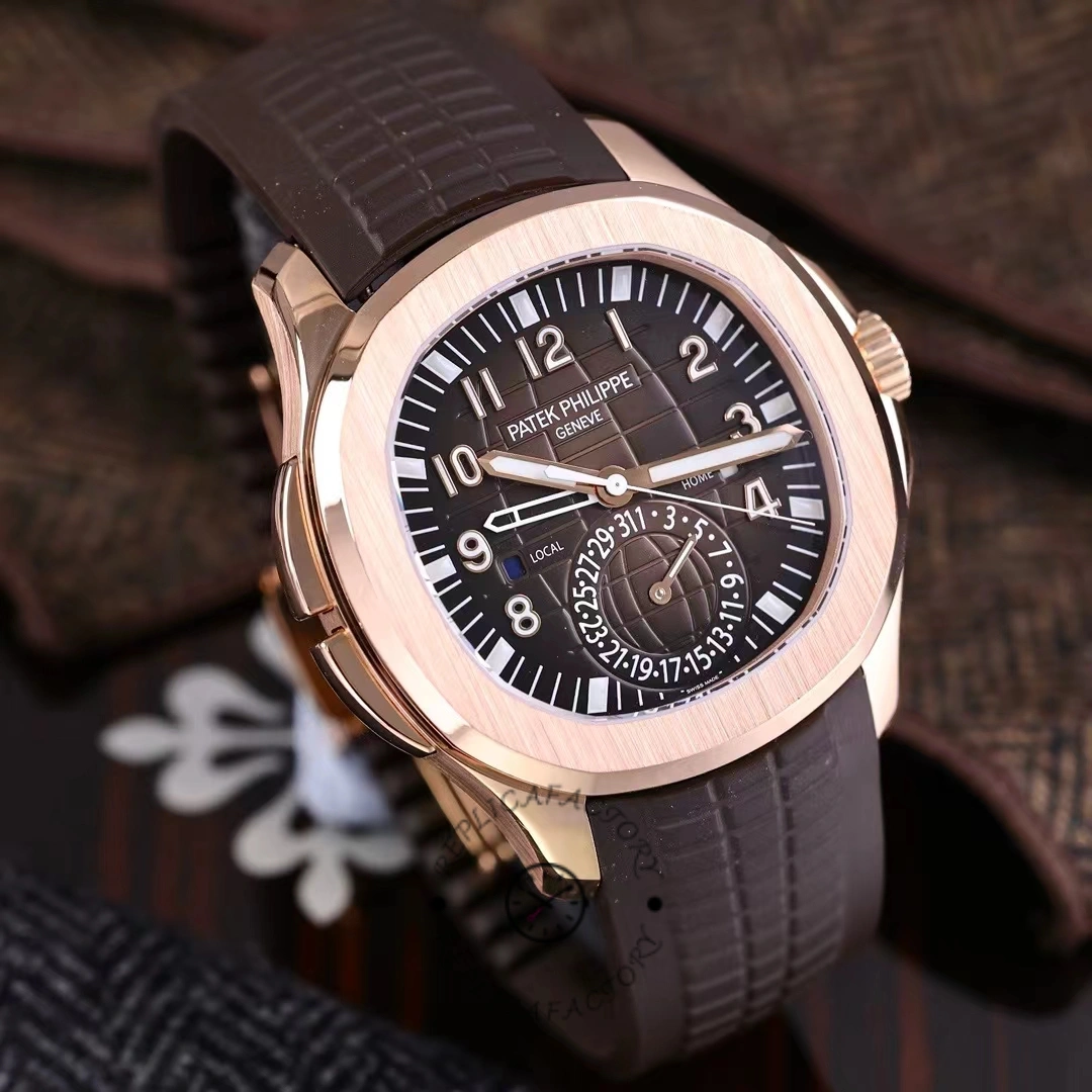 Angled view of the Patek Philippe Aquanaut 5164R-001 emphasizing the bezel and dial texture.