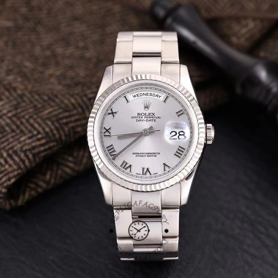 Rolex Day-Date 118239 white gold Silver Roman Numeral 36mm Unisex Replica Watch