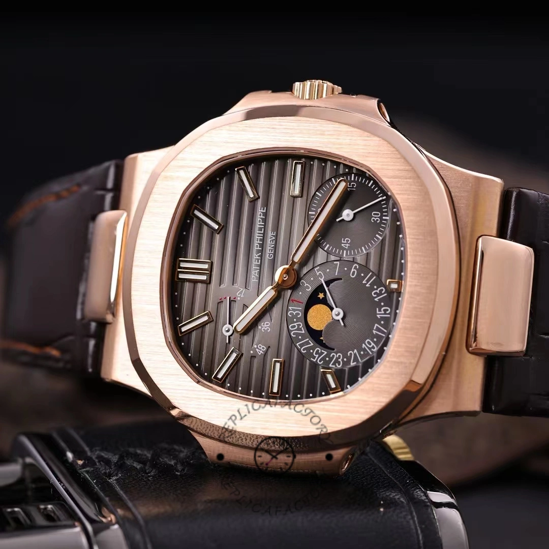 Patek Philippe Nautilus Moon Phases Rose & White Gold Slate Brown Dial 5712GR 001