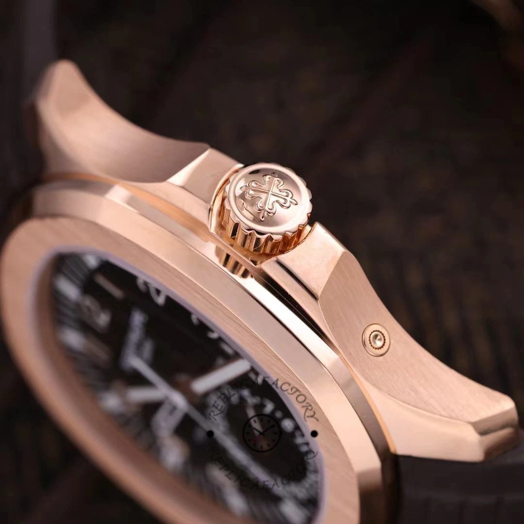 Side view of the Patek Philippe Aquanaut 5164R-001 showing the crown and case profile.