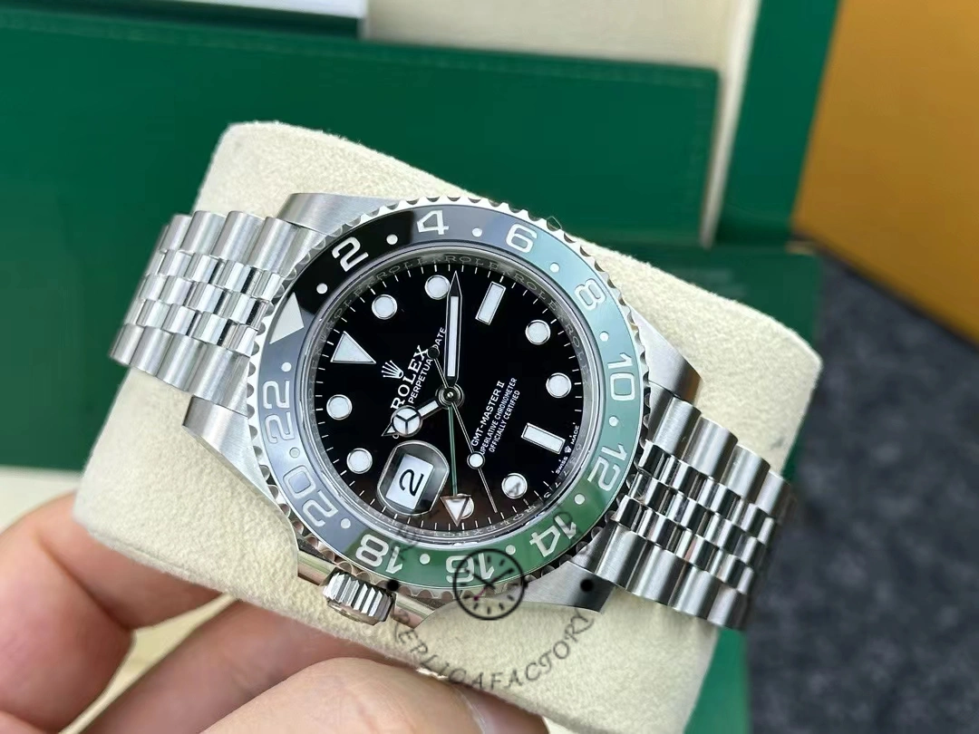 Rolex GMT-Master II 126720VTNR display view on cushion, full case and bracelet visible.