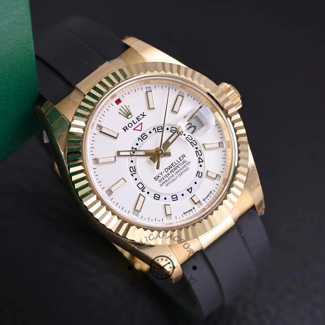 Rolex Sky Dweller m336238 0003 Yellow Gold White Dial 42mm Mens Replica Watch