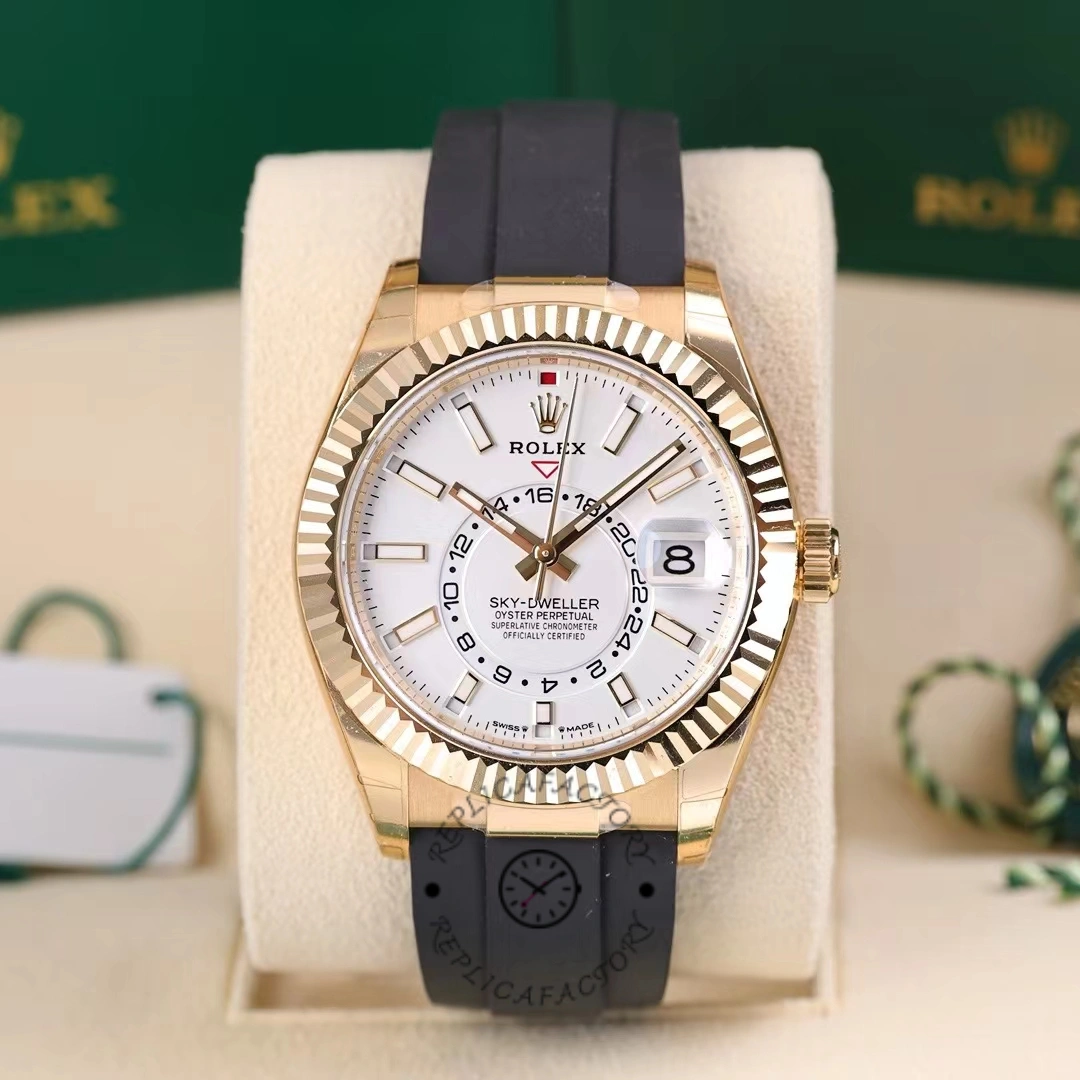 Rolex Sky Dweller m336238 0003 Yellow Gold White Dial 42mm Mens Replica Watch