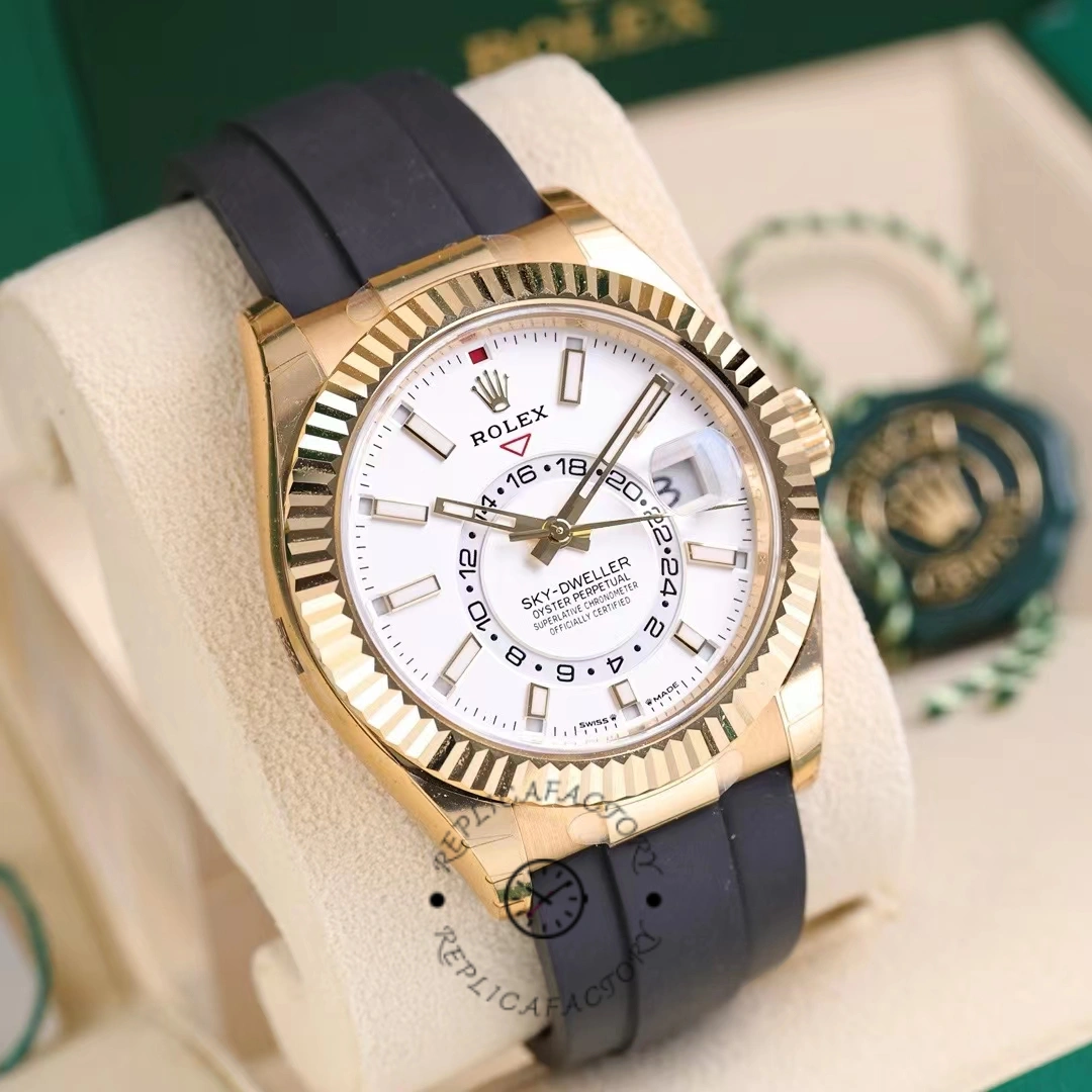 Rolex Sky Dweller m336238 0003 Yellow Gold White Dial 42mm Mens Replica Watch