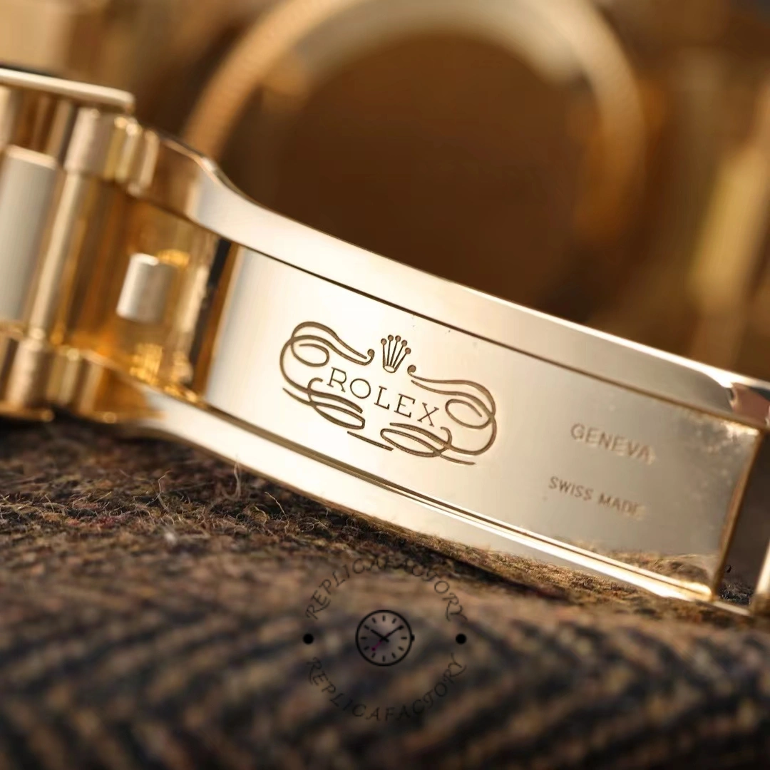 Rolex GMT-Master II 116718LN, clasp interior close-up showing Rolex engravings.