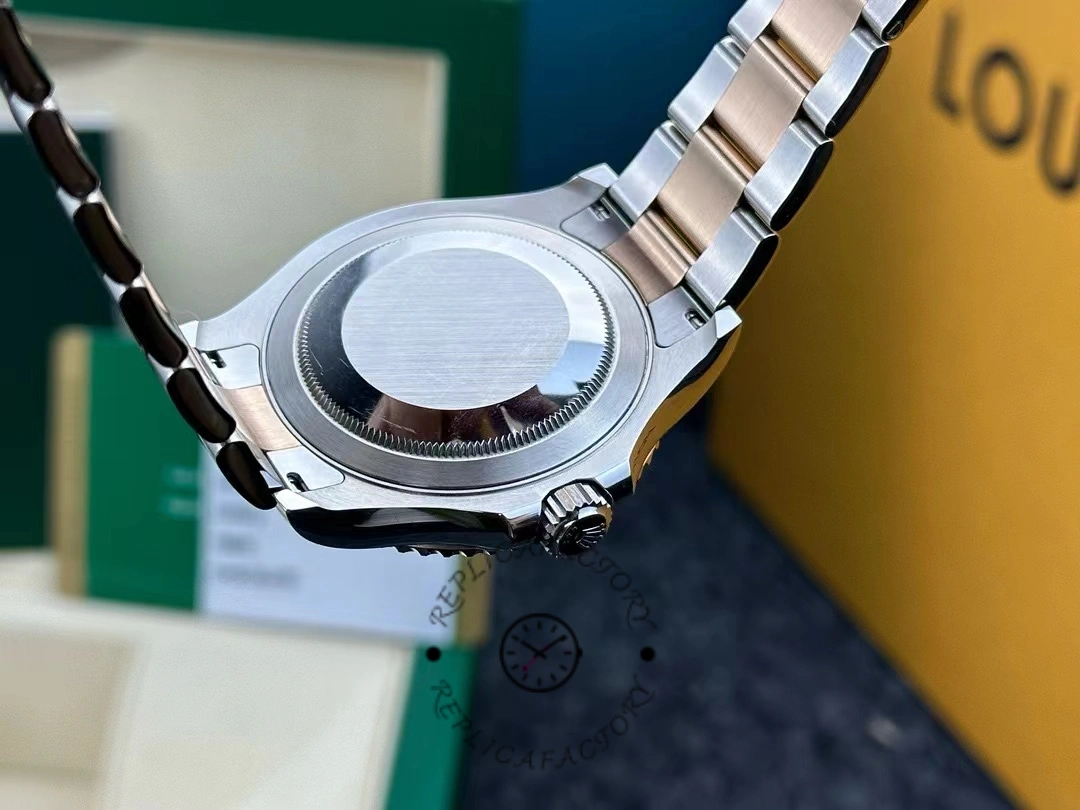 Caseback view of Rolex Yacht-Master 116621 with two-tone bracelet.