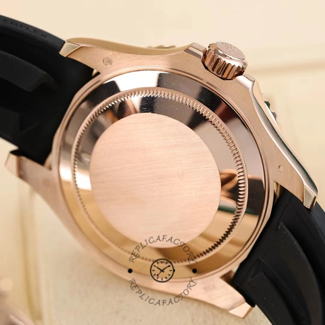 Caseback view of the Rolex Yacht-Master 116695SATS showing solid back and strap attachment.