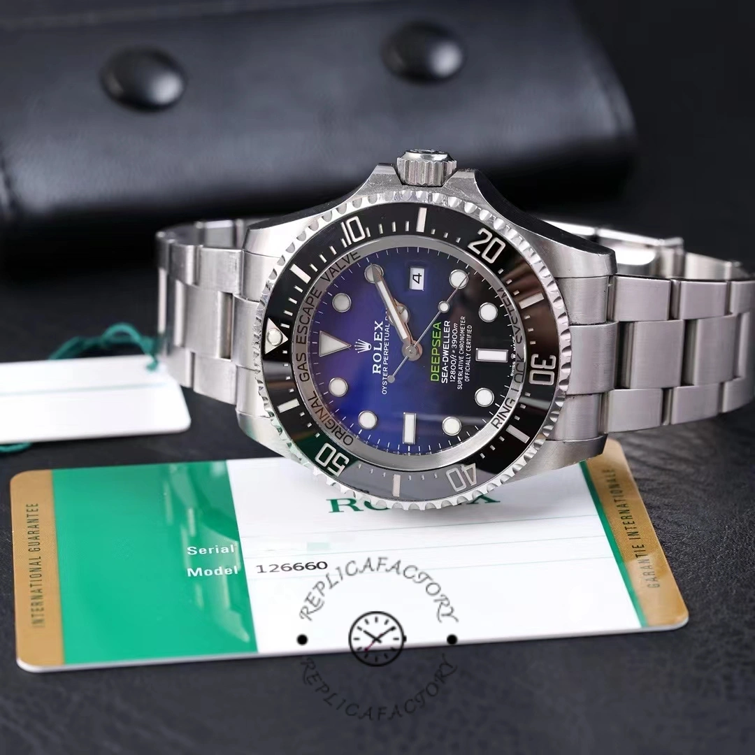 Rolex Sea-Dweller Deepsea 116660, on card view showing watch front with D-Blue dial.