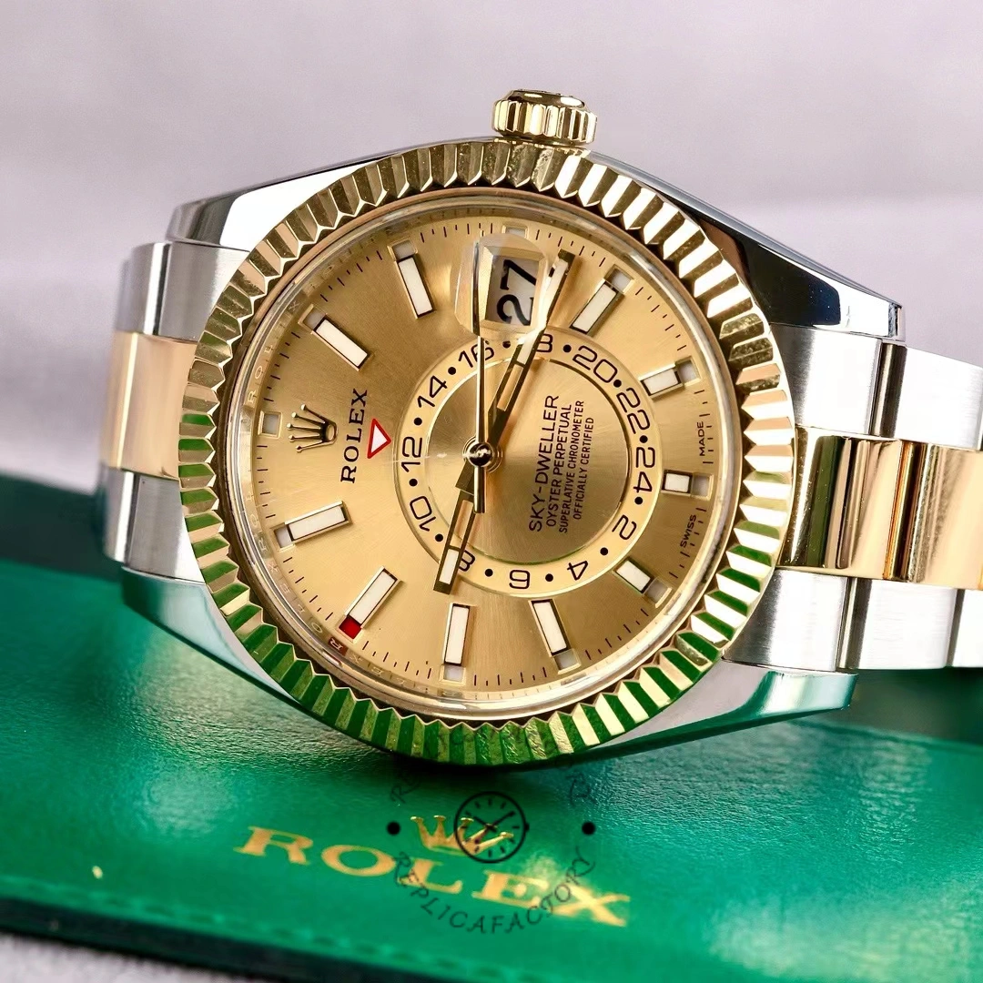 Rolex Sky-Dweller 326933 Champagne Dial Stainless Steel 42MM Mens Replica Watch