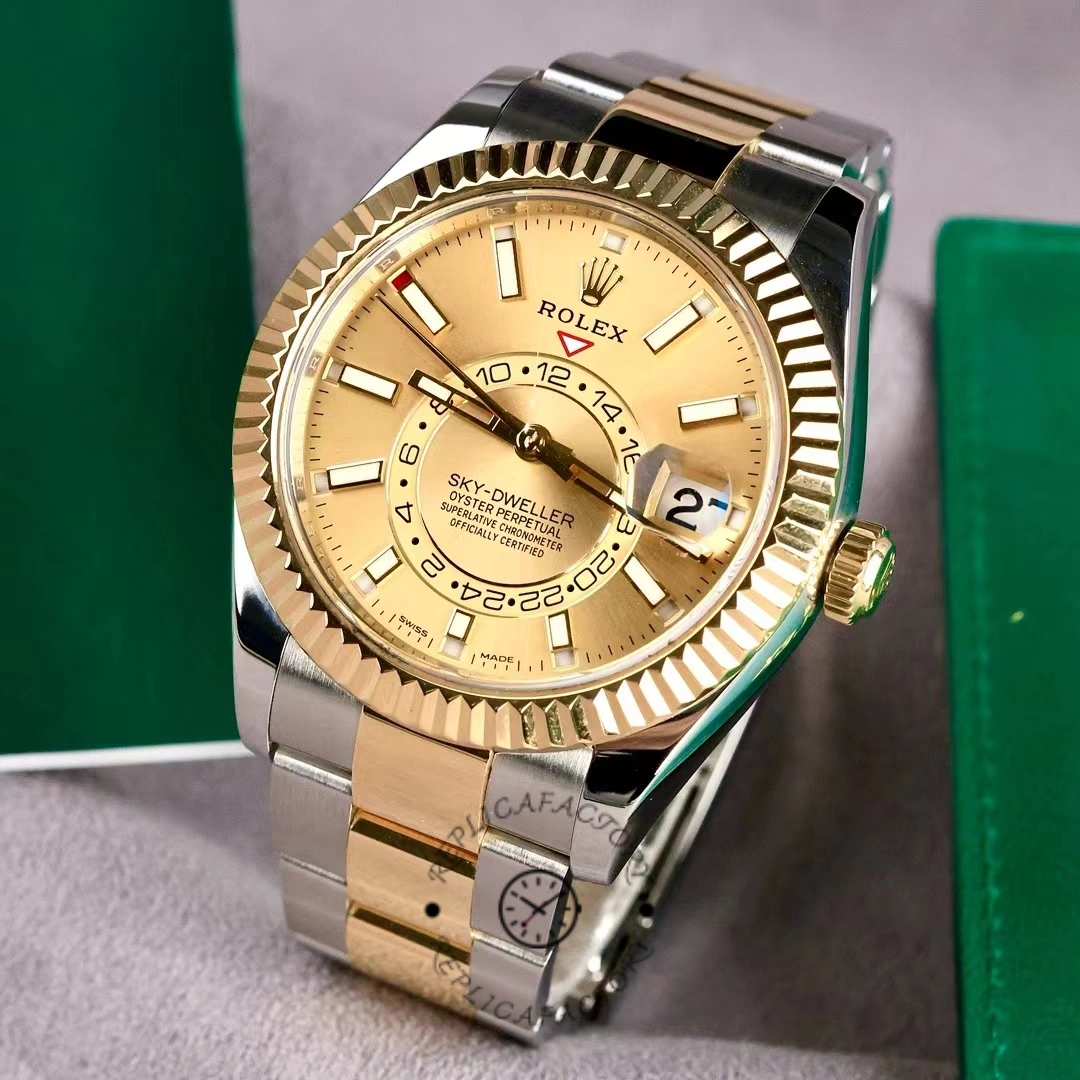 Rolex Sky-Dweller 326933 Champagne Dial Stainless Steel 42MM Mens Replica Watch
