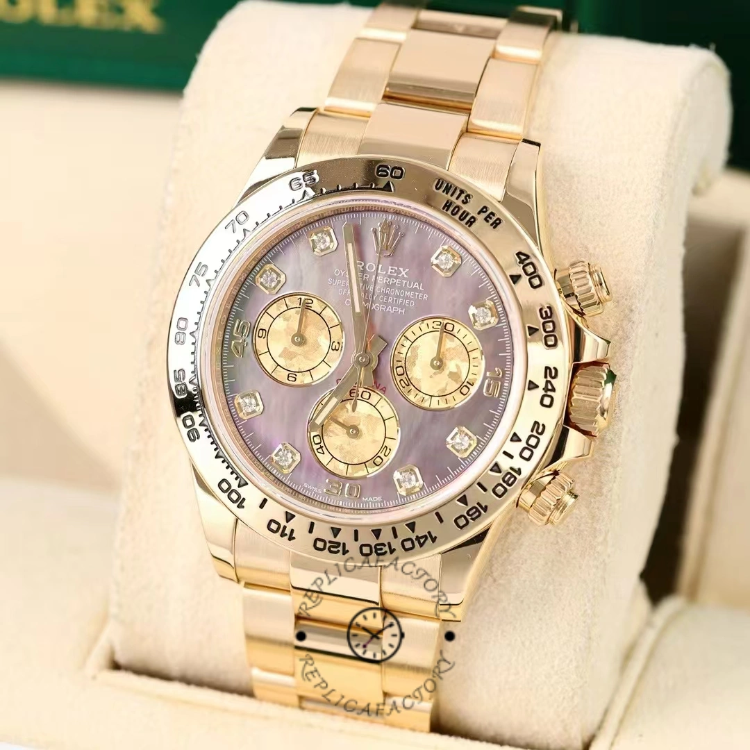 Rolex Daytona 116508 Yellow Gold Black Mother Of Pearl Dial 40MM Mens Replica Watch