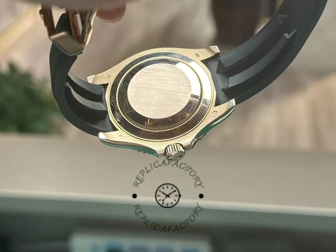 Rolex Yacht-Master 116655, caseback and strap view showing clasp area from behind.