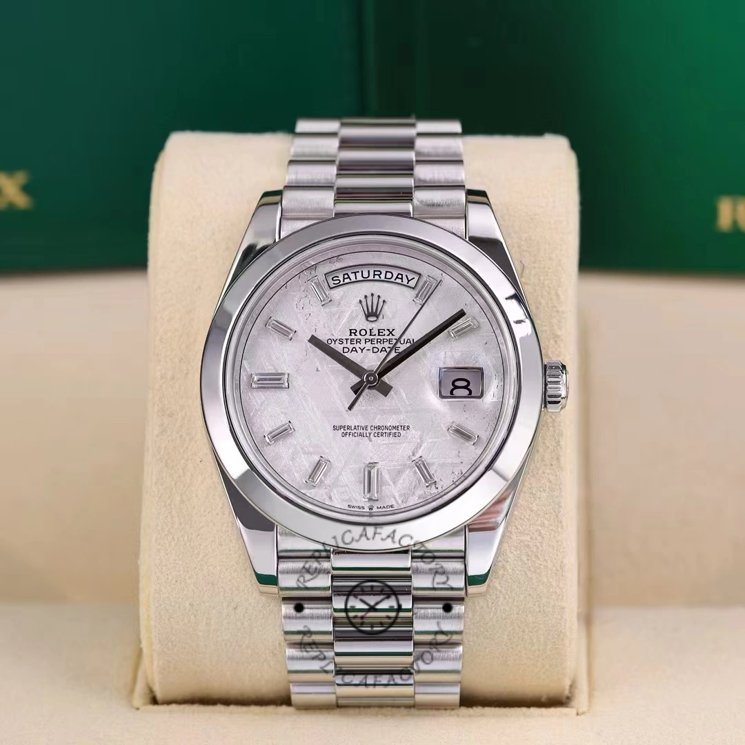 Rolex Day-Date 40mm Platinum Meteorite Baguette 228206 0036 Men's Watch